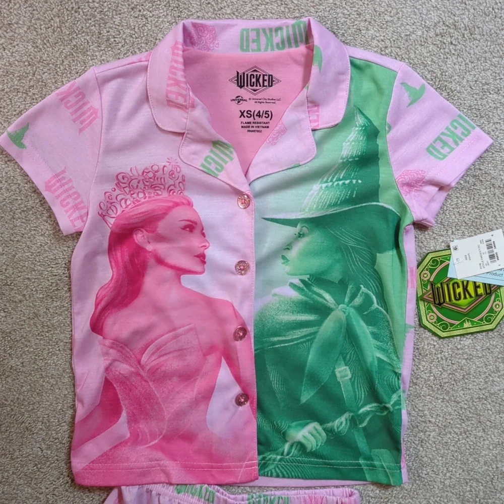 Wicked Pink and Green Short Sleeve Kids Pajama Set - Picture 2 of 7
